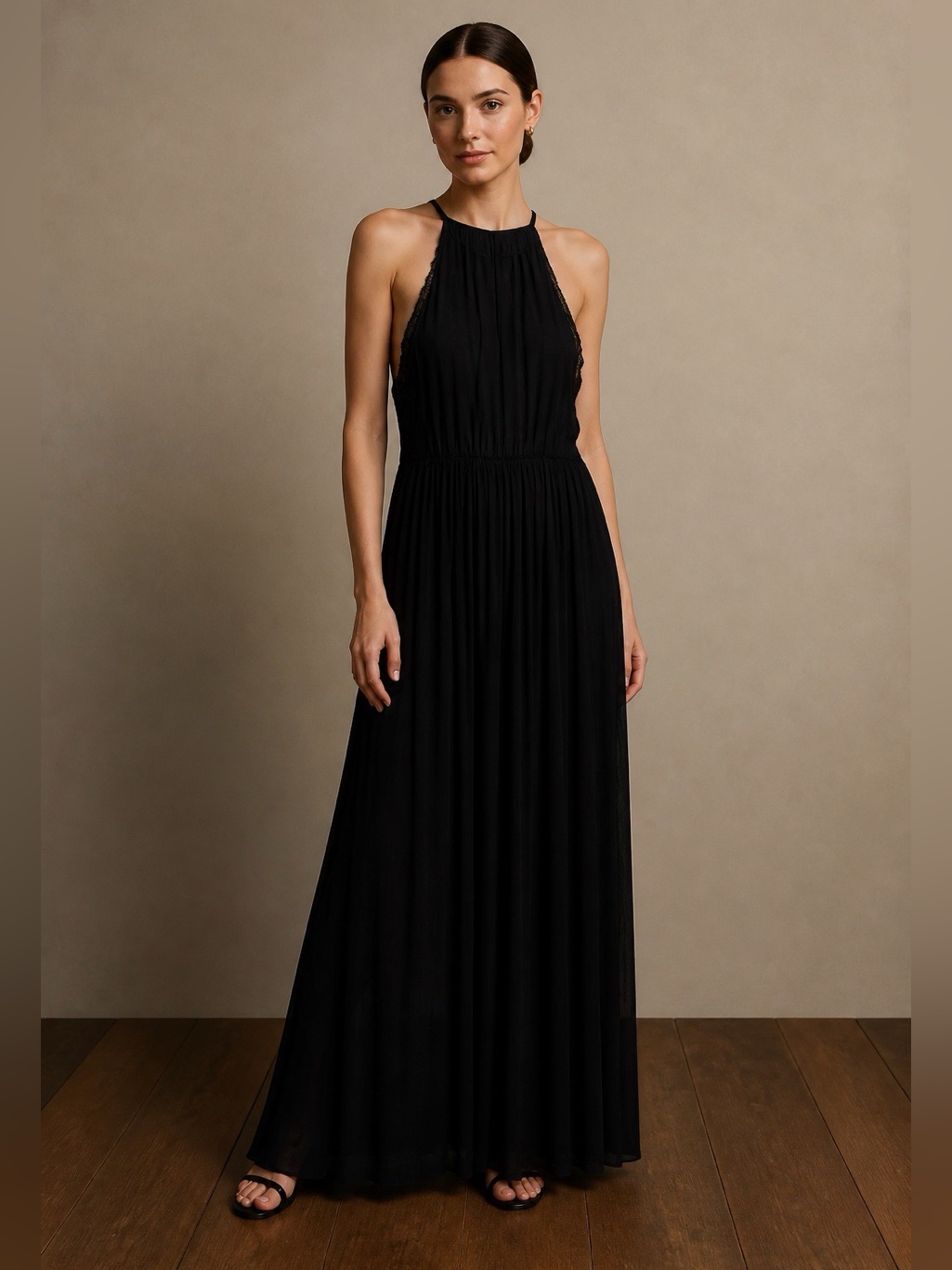 Zara High Neck Sleeveless Black Maxi Lace Dress Size Medium